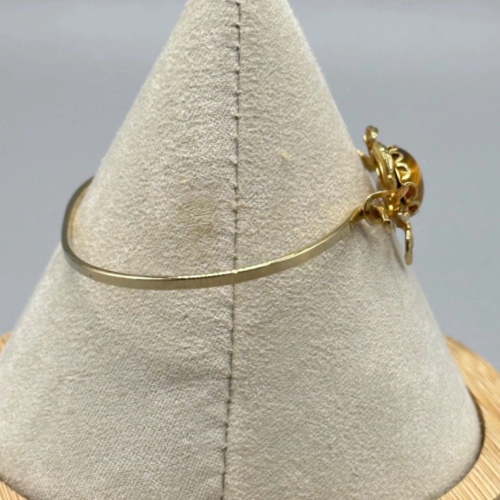 Tiger's Eye Crab Gold Tone Boho Beach Nautical Bangle Bracelet Sz 5.75 - Picture 5 of 7